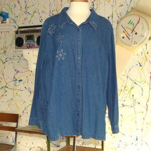 3 for $50💚Liz&Me Denim Snap Up Long Sleeve Top